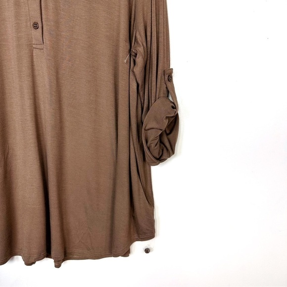 RDI Jersey Knit Pop over Roll Sleeve Top Brown Relaxed Blouse Plus Size 3X NWOT - Picture 5 of 11